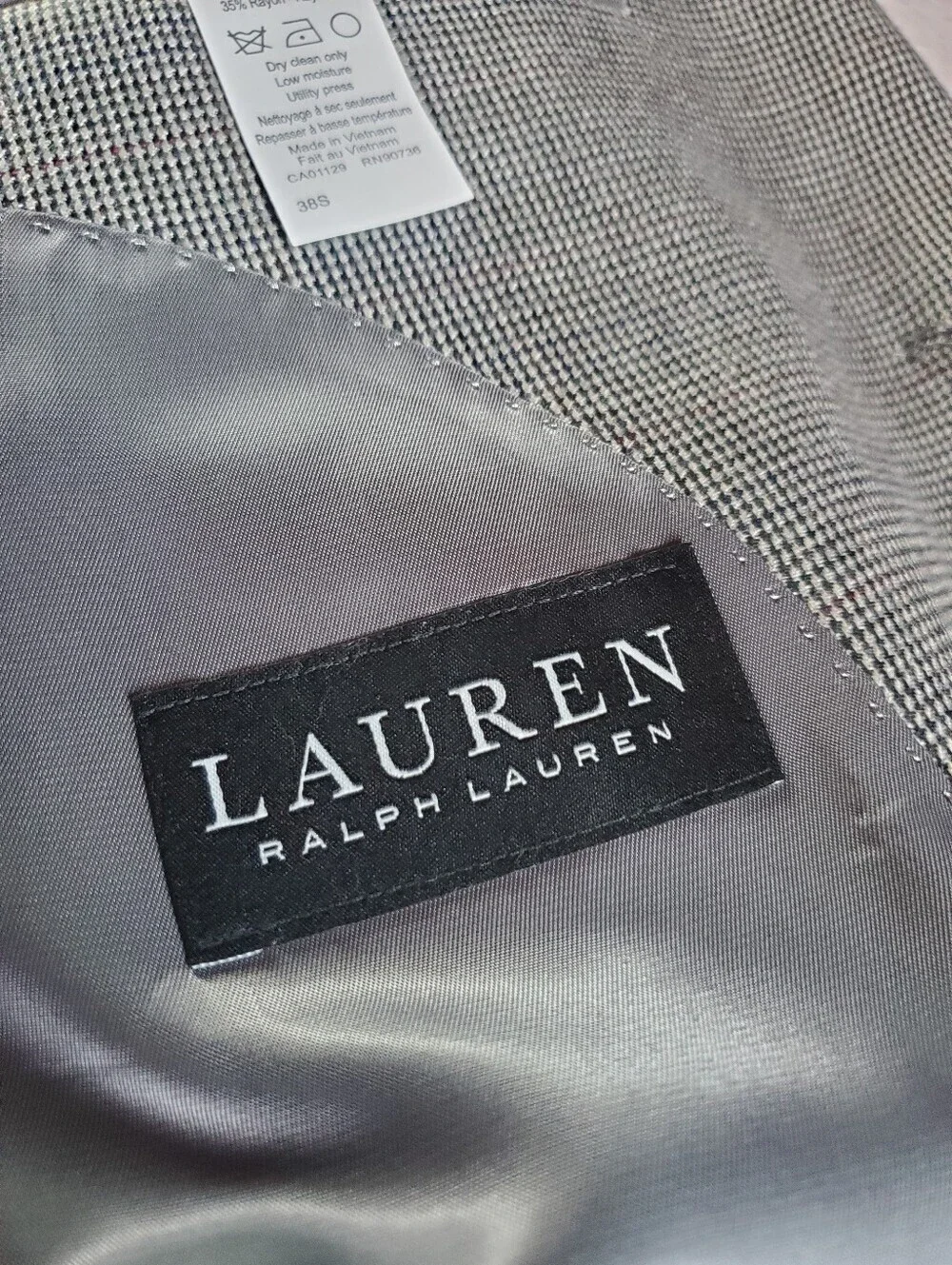 Lauren Ralph Lauren Houndstooth Gray Sport Jacket Office Career Two-Button 38S